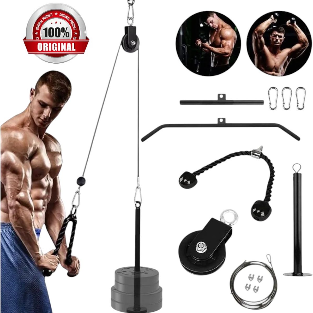 HOLGU - Sistema De Polea Cable Fitness barras accesorios + Soga Agarre