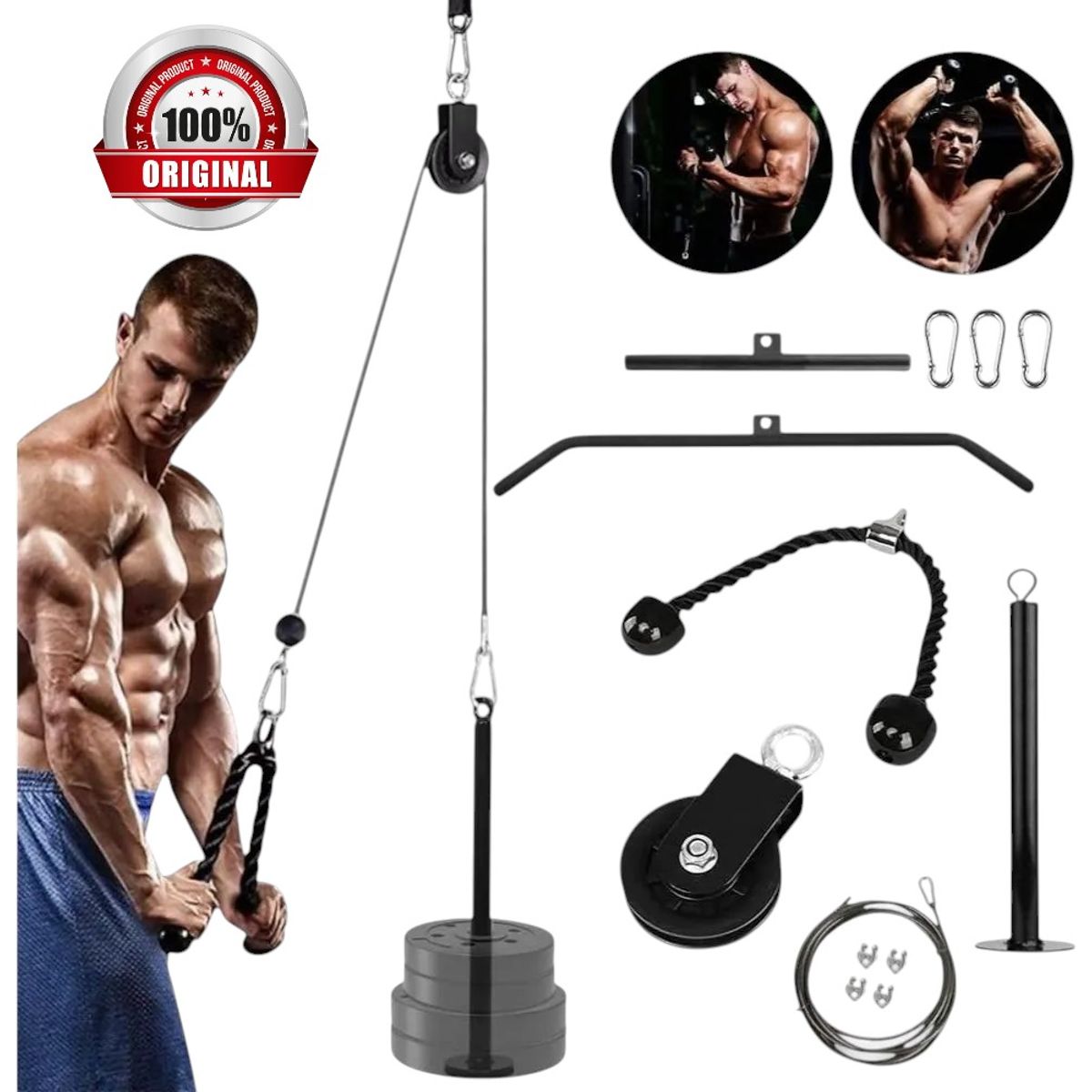 HOLGU - Sistema De Polea Cable Fitness barras accesorios + Soga Agarre