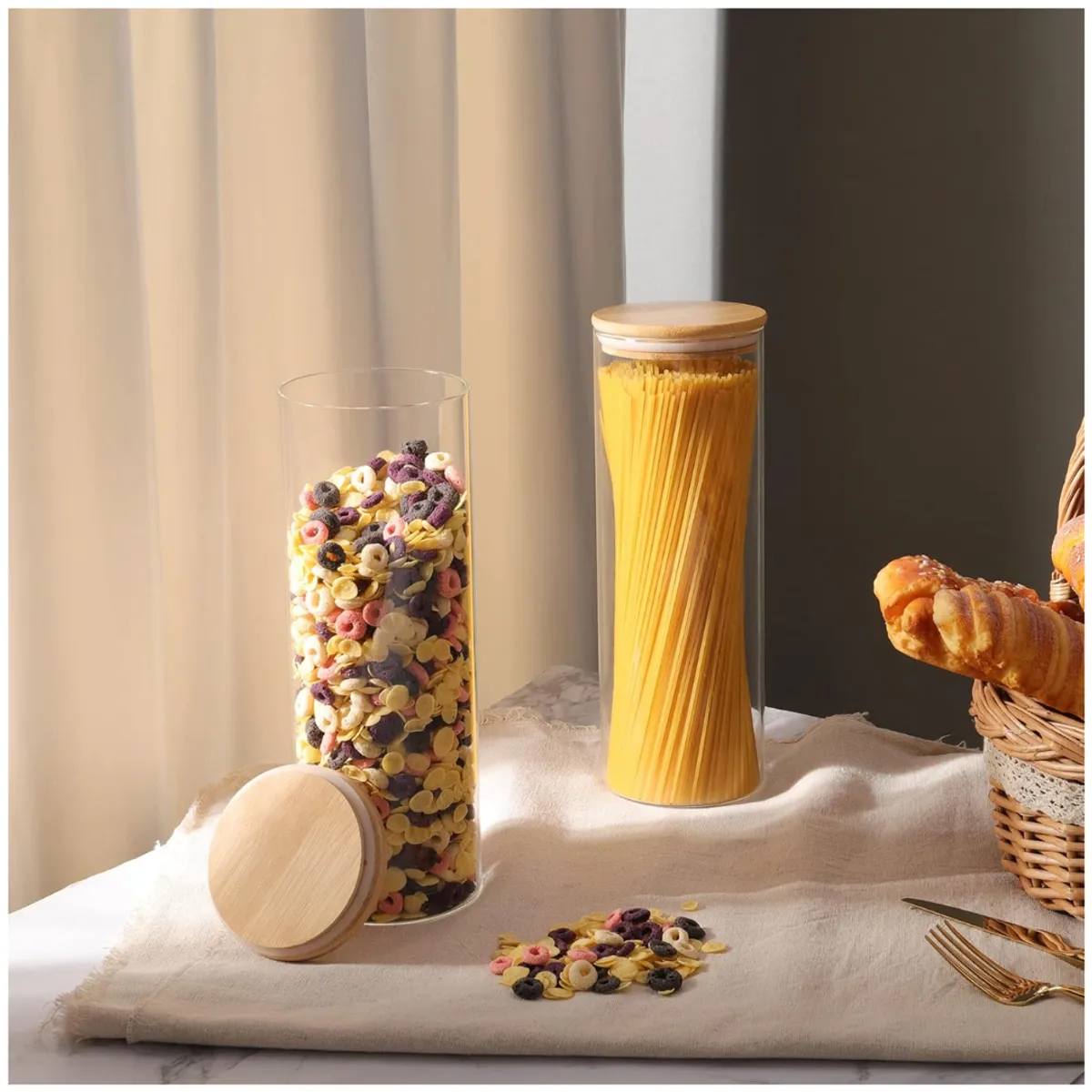 INSPIRA MARKET - Contenedor Hermético de Vidrio con Tapa de Bambú  Pack x3