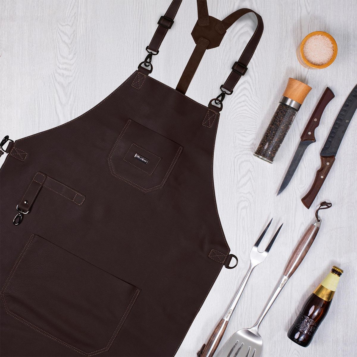 GRILLCORP - Mandil de Cuero Premium Cafe Mr Apron