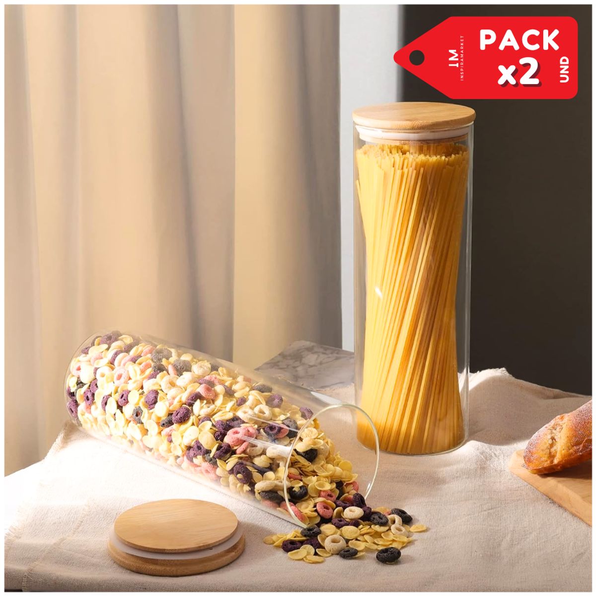 INSPIRA MARKET - Contenedor Hermético de Fideos y Especias Pack x2