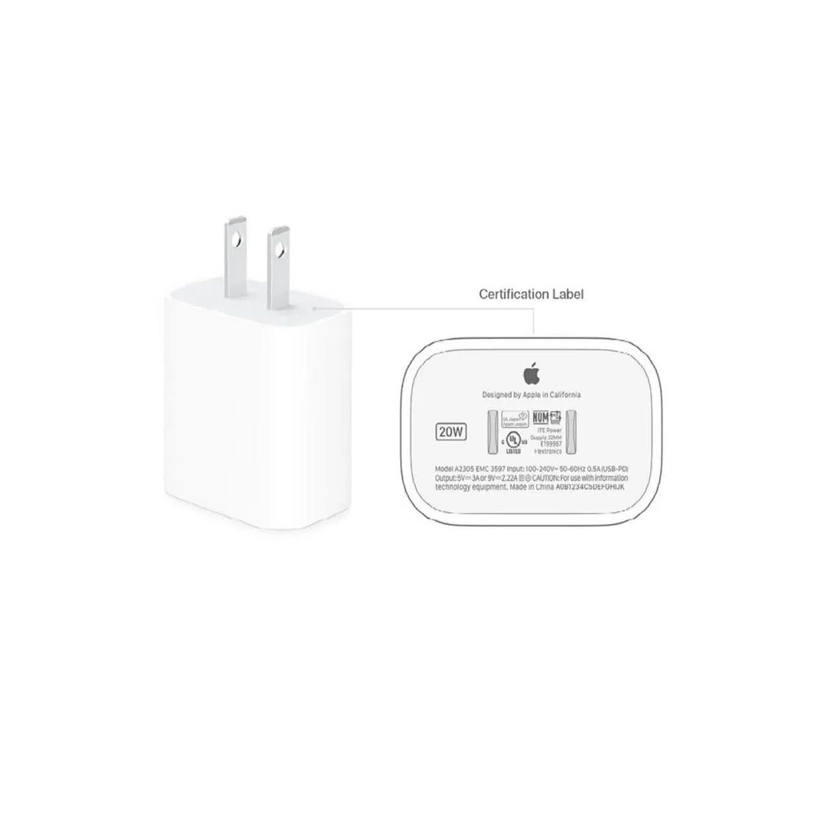 APPLE - Cargador Apple 20W Original Tipo C BLANCO