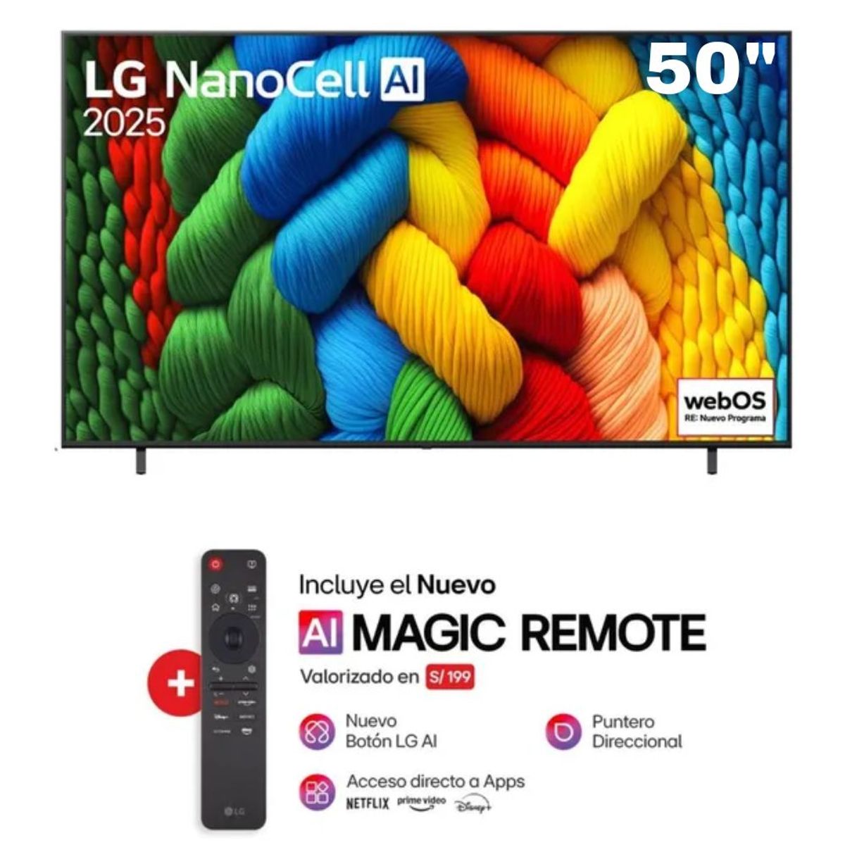 LG - TELEVISOR LG NANOCELL 50" 4K UHD SMART TV  CON THINQ AI 50NANO80ASA-2025