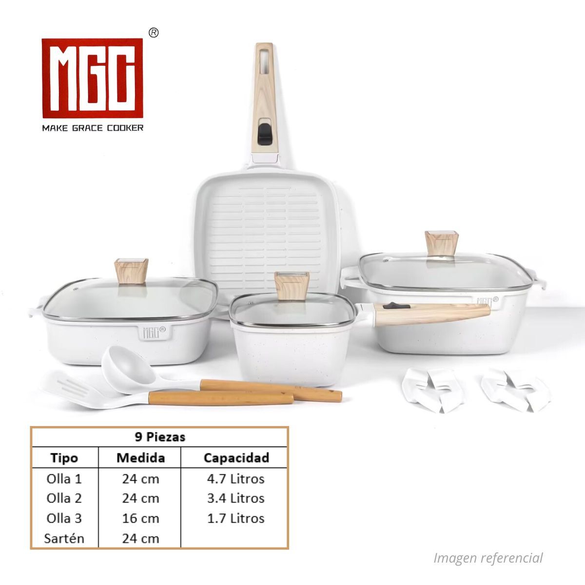 OEM - JUEGO DE OLLAS MGC DE 9 PIEZAS ROCA VOLCANICA WHITE
