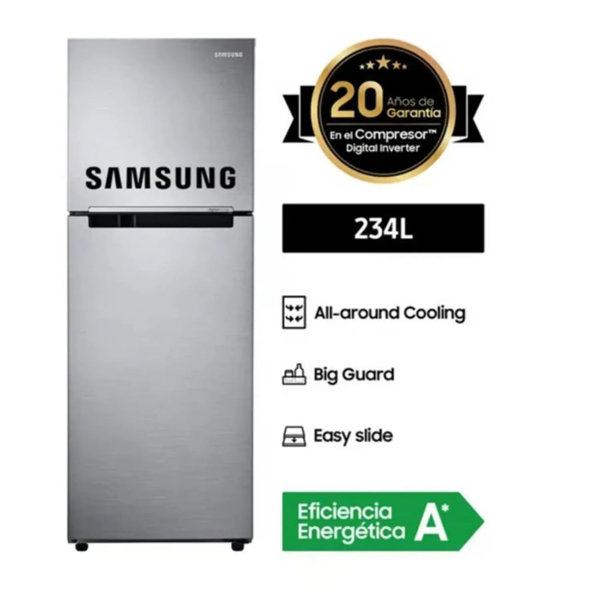 SAMSUNG - Refrigeradora Samsung Top Freezer 234 L. Plateado RT22FARADS8
