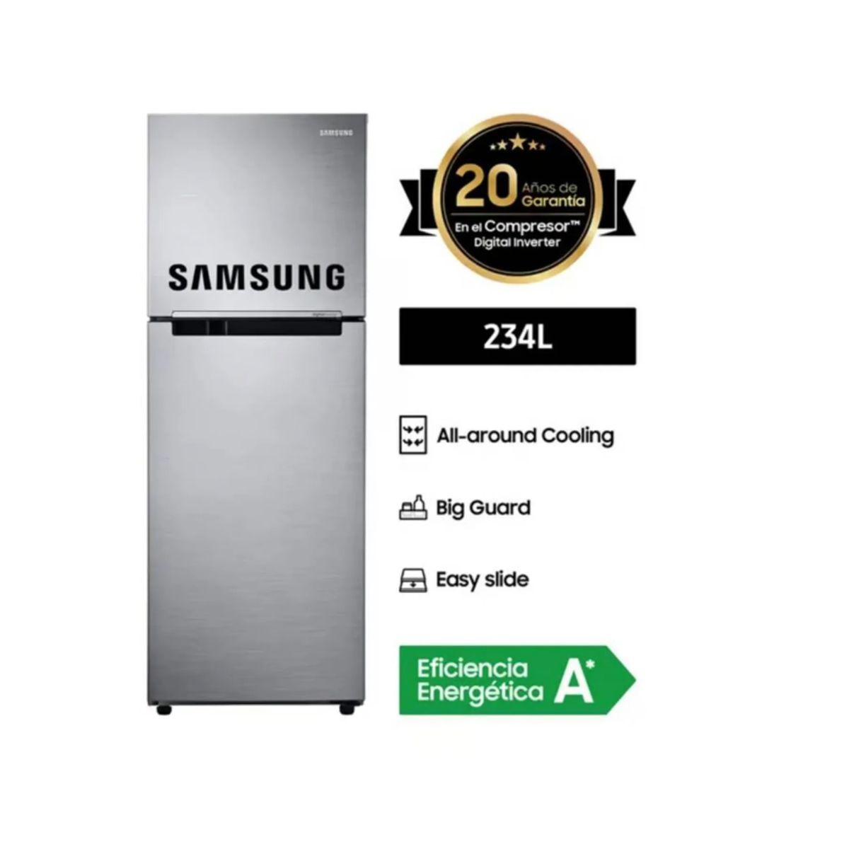 SAMSUNG - Refrigeradora Samsung Top Freezer 234 L. Plateado RT22FARADS8