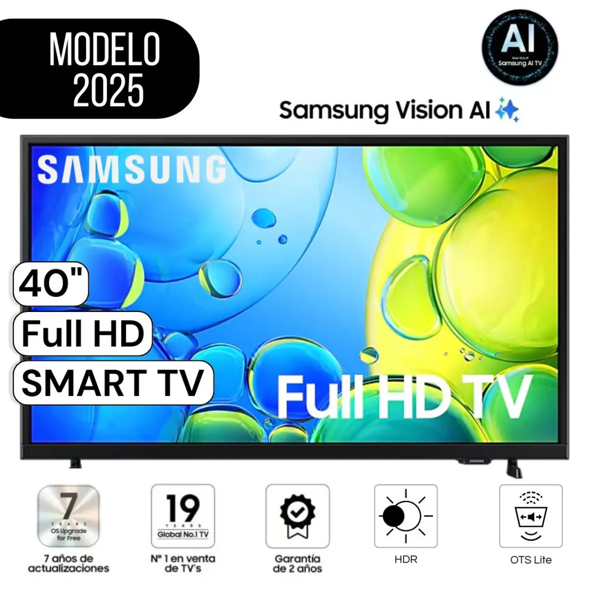 SAMSUNG - Televisor Samsung 40"  Pulg. Full HD 40F6000FGX  Smart TV Modelo 2025 - Negro
