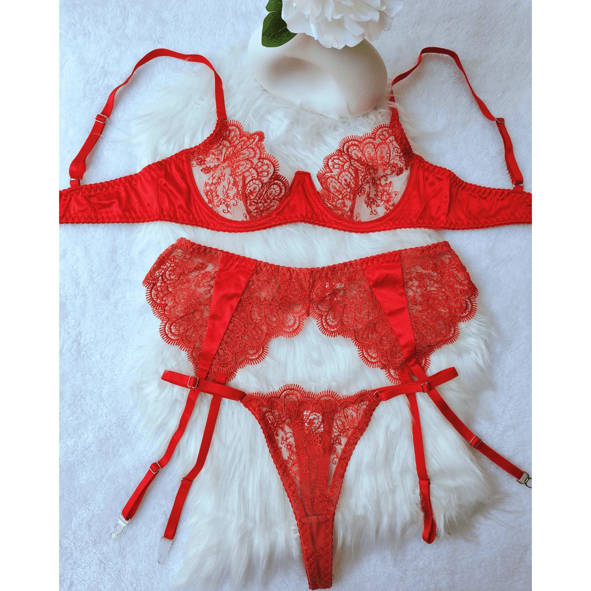 GENERICO - Set de Lencería rojo para mujer talla L - CLEO