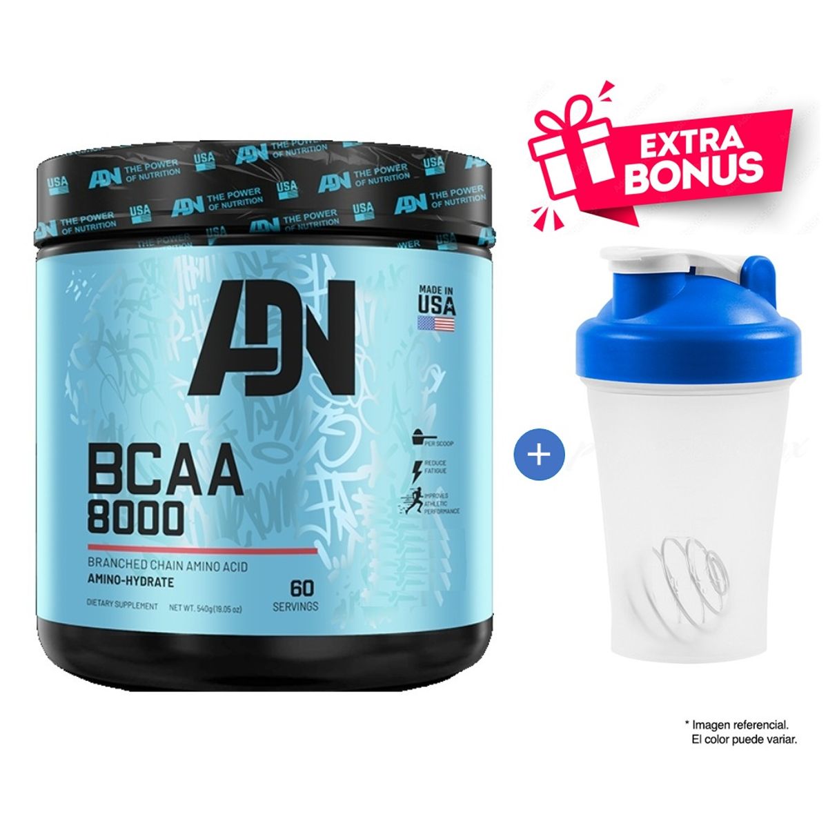 ADN - AMINOÁCIDO ADN NUTRITION BCAA 8000 540G GREEN APPLE SHAKER