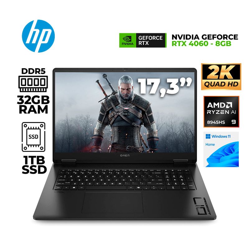 HP - NOTEBOOK HP OMEN 17-DB0009LA 17.3" QHD IPS AMD 9 8945HS 5.2 GHZ 32 GB DDR5-5600