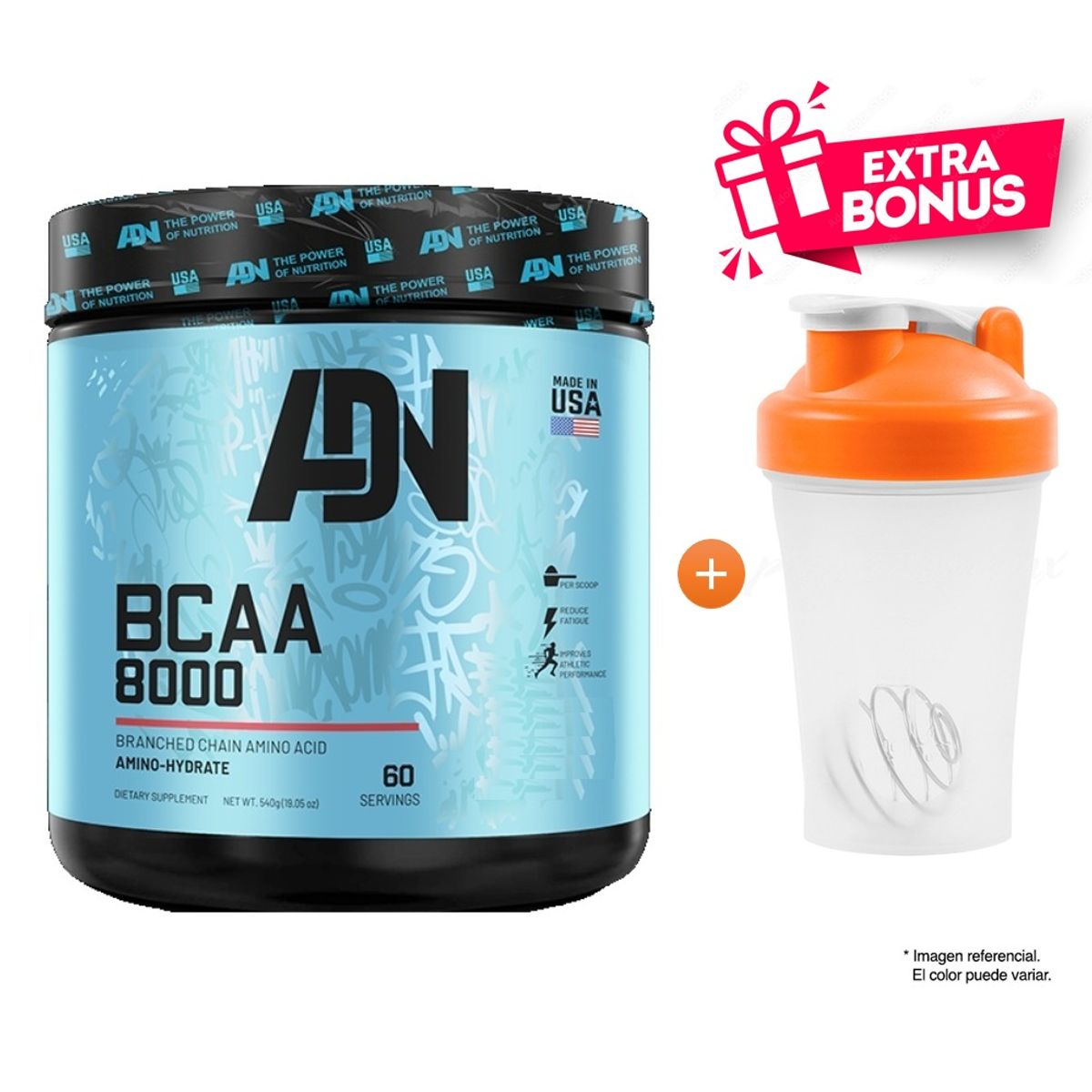 ADN - AMINOÁCIDO BCAA 8000 DE 540G. GREEN APPLE ADN NUTRITION
