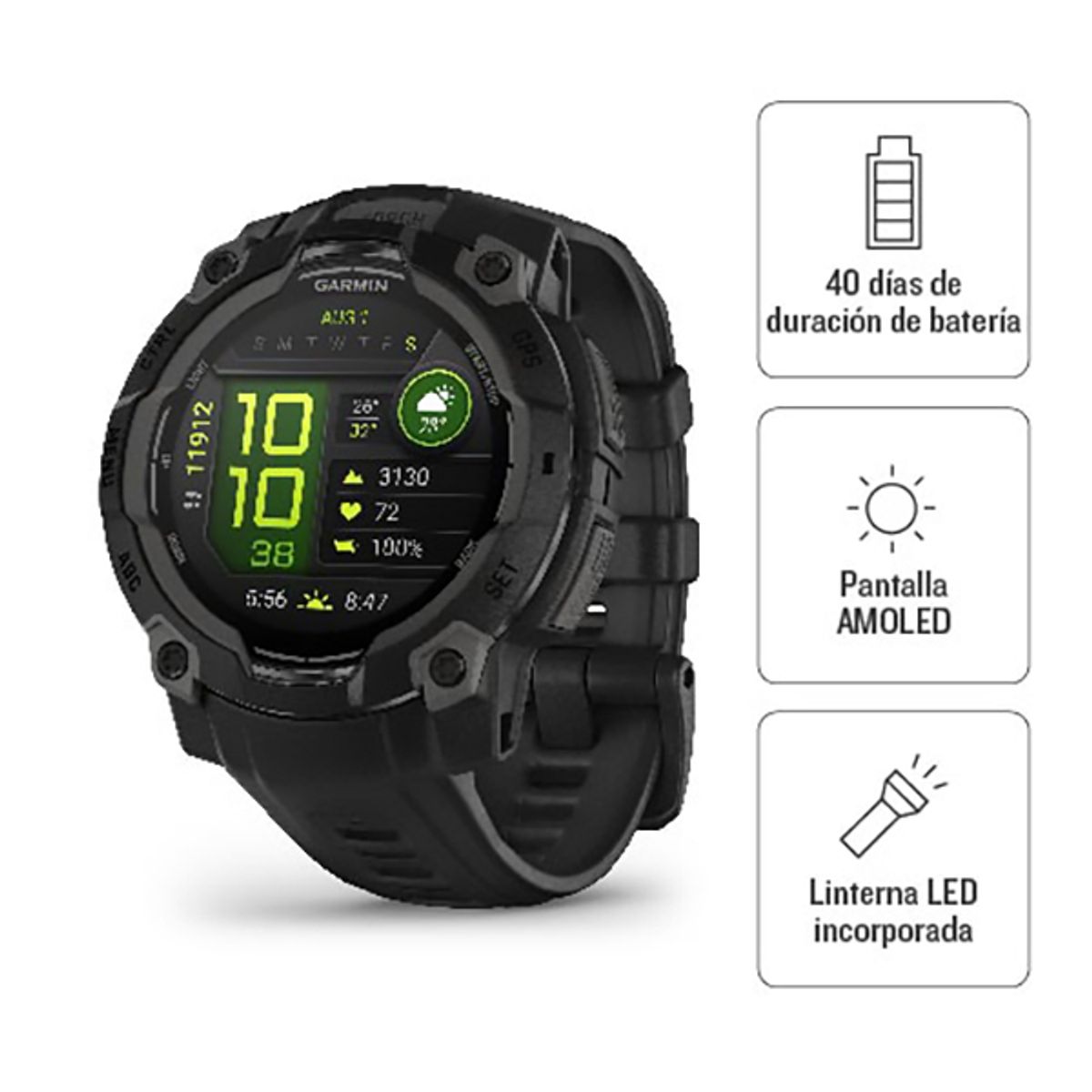 GARMIN - Smartwatch Garmin Instinct 3 Amoled 45Mm Negro Running Deporte GPS Fitness