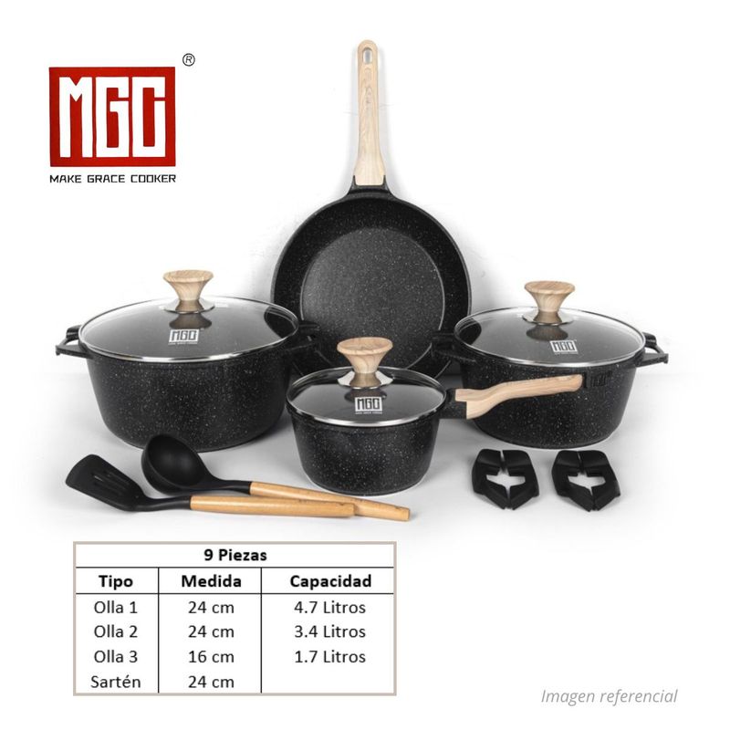 OEM - JUEGO DE OLLAS MGC DE 9 PIEZAS ROCA VOLCANICA NEGRO