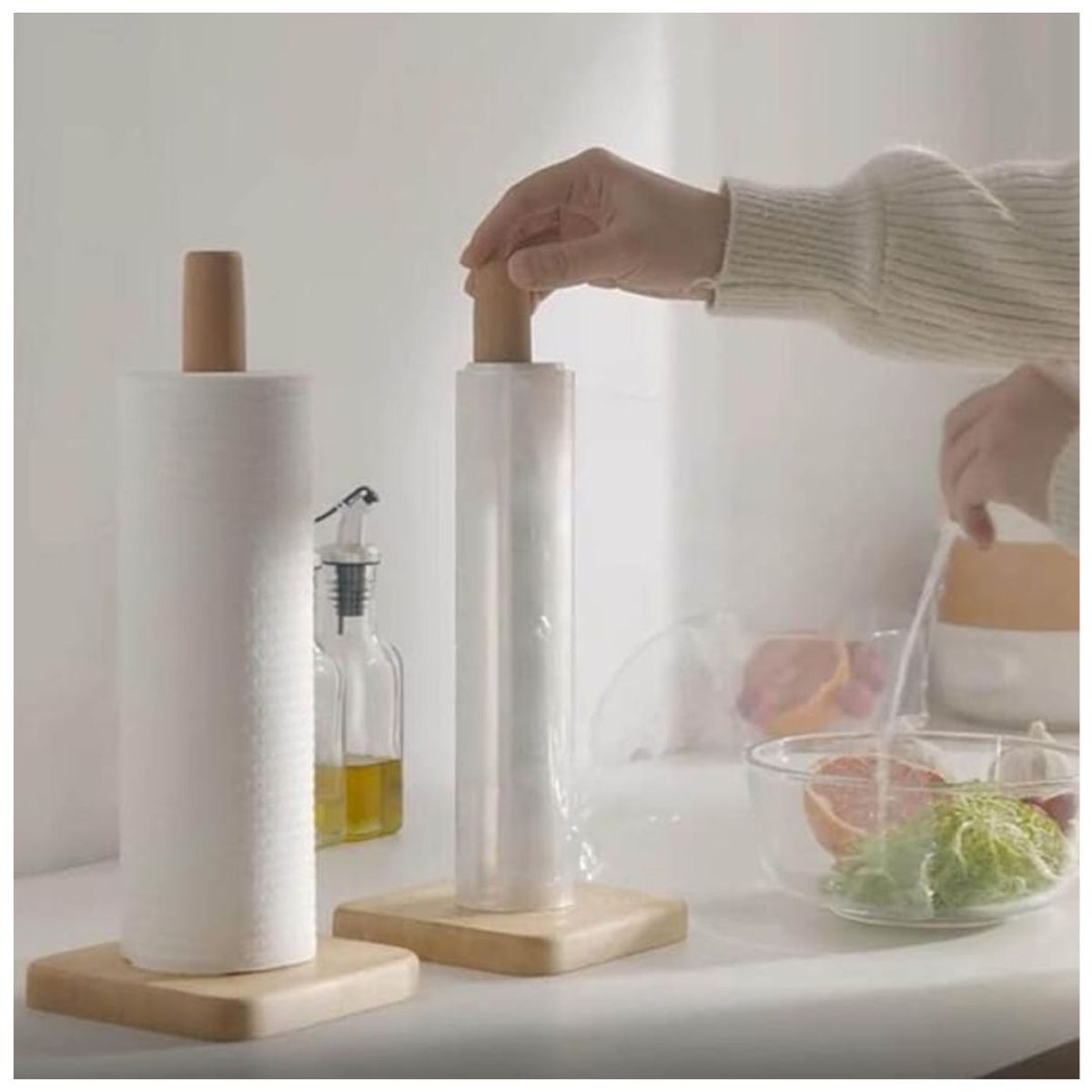 GENERICO - Porta Papel Toalla Portarrollos de Papel Bambú