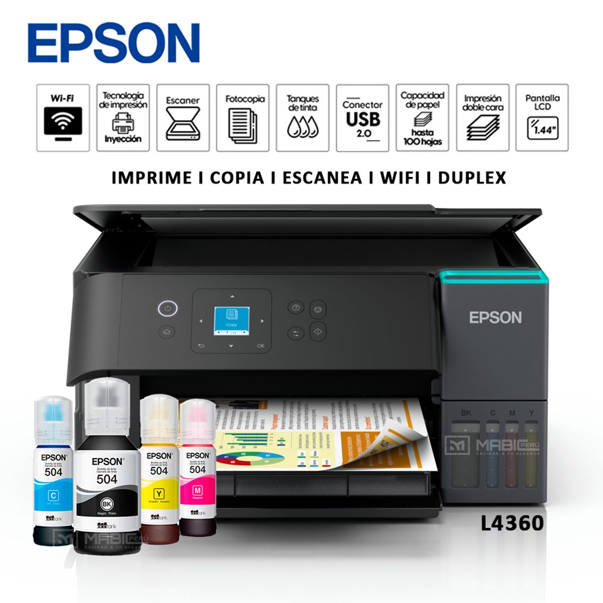 EPSON - Impresora Multifuncional 3 En 1 Epson Ecotank L4360 Duplex Wifi