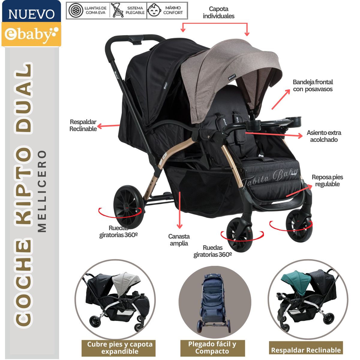 EBABY - Coche Mellicero KipTo Dual Beige