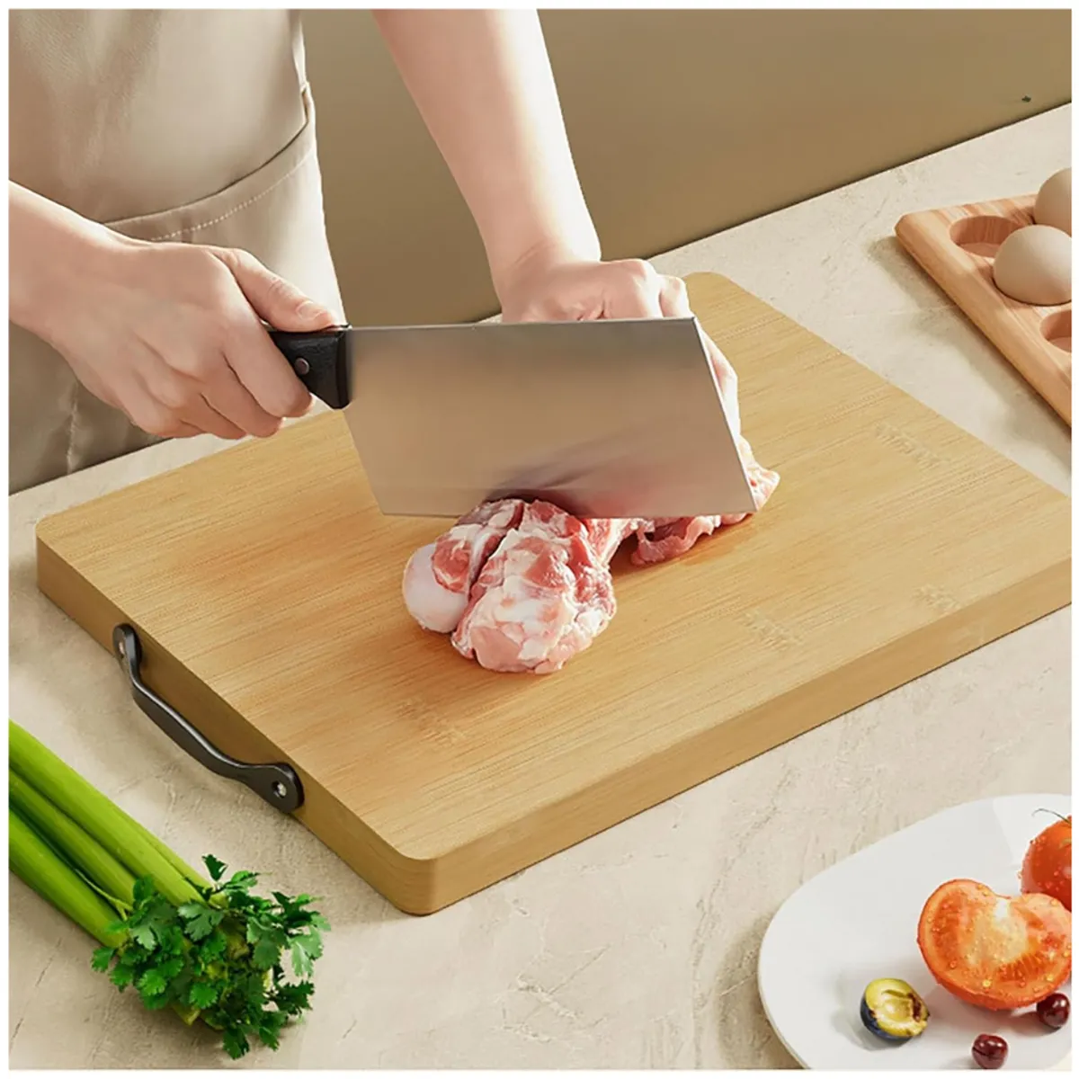 INSPIRA MARKET - Tabla de Picar Cocina Bambú con Asa Negra 30 x 40