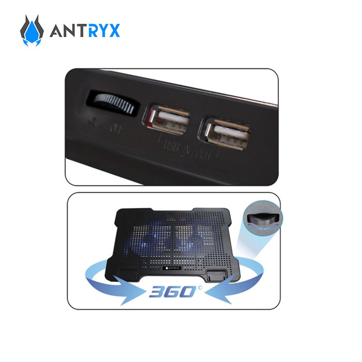 ANTRYX - Cooler para Laptop hasta 15.6'' Antryx Xtreme N300 Negro - Base Enfriadora con 2 Ventiladores