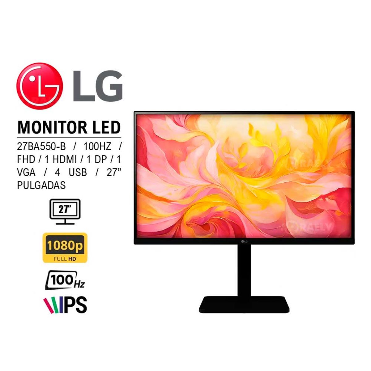 LG - MONITOR LED LG 27 IPS 27BA550-B 100HZ FHD 1HDMI 1DP 1VGA 4USB