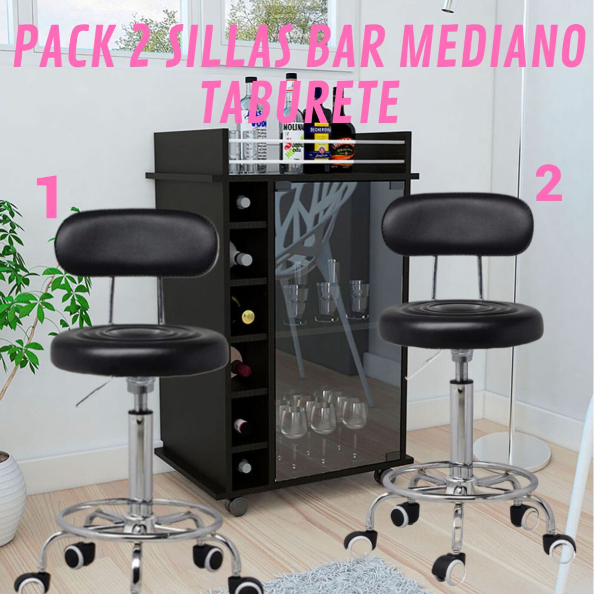 GENERICO - 2 SILLAS GIRATORIO OFICINA BANCO MULTIPROPÓSITO TABURETE ESPALDAR