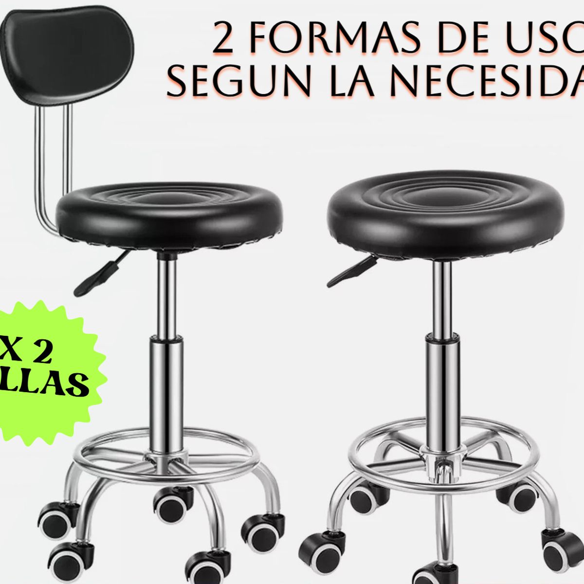 GENERICO - 2 SILLAS GIRATORIO OFICINA BANCO MULTIPROPÓSITO TABURETE ESPALDAR