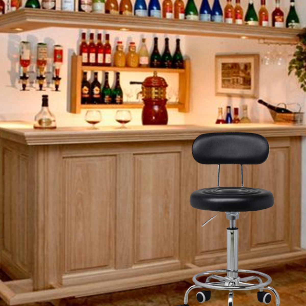 GENERICO - SILLA GIRATORIO MULTIPROPÓSITO BANCO BAR PU NEGRO CON ESPALDAR