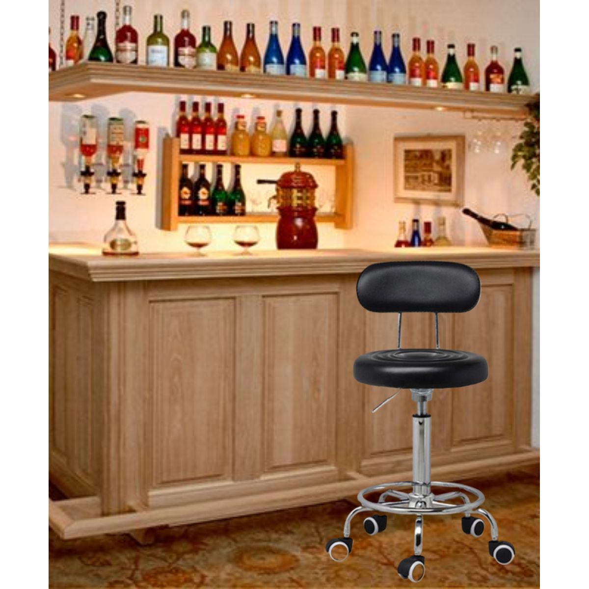GENERICO - SILLA GIRATORIO MULTIPROPÓSITO BANCO BAR PU NEGRO CON ESPALDAR