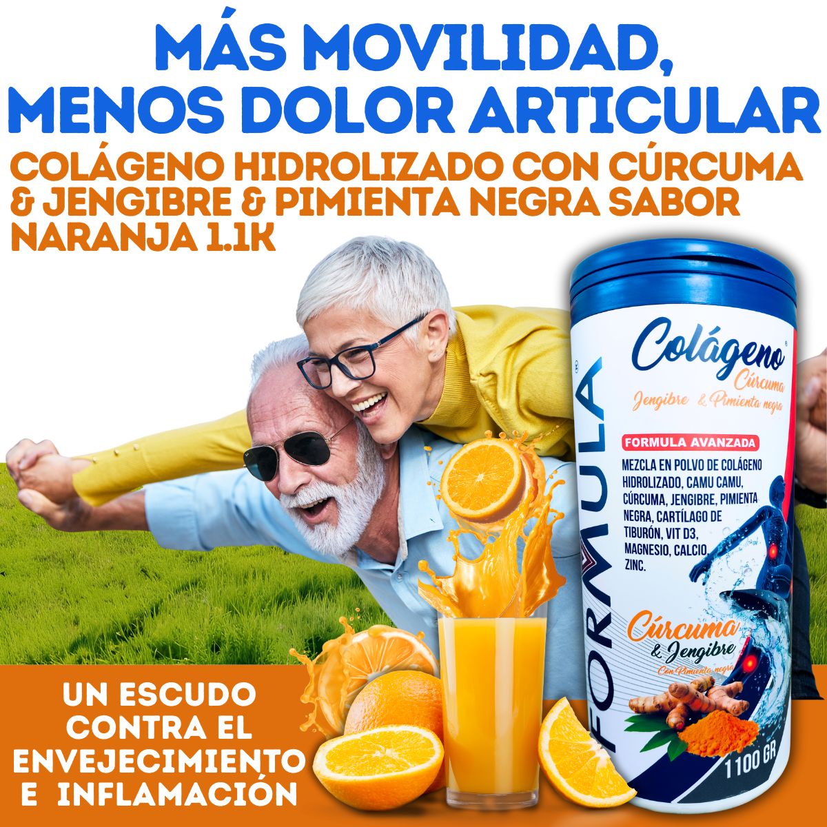 GENERICO - Colágeno Antiinflamatorio con Cúrcuma Jengibre Pimienta Negra 1Kg 100g