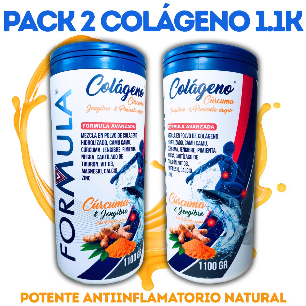 GENERICO - Pack 2 frascos Colágeno hidrolizado Antiinflamatorio 2 Kilos 200gr