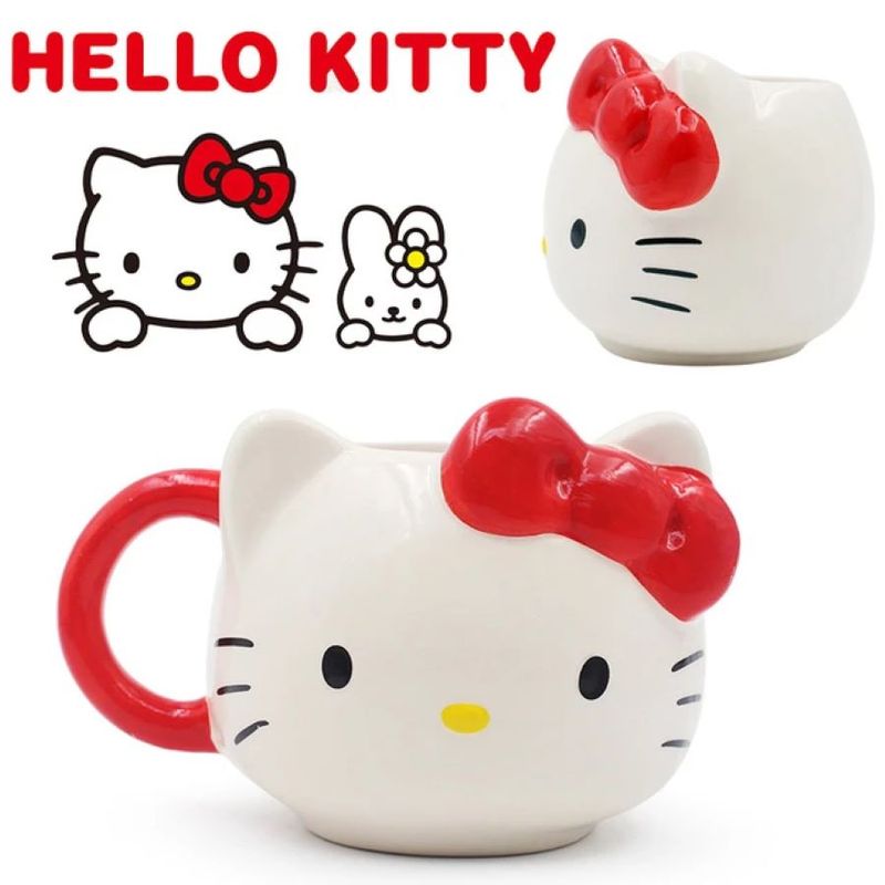 HELLO KITTY - TAZA HELLO KITTY DE CERAMICA 420ml MAS PLATO 2 PIEZAS