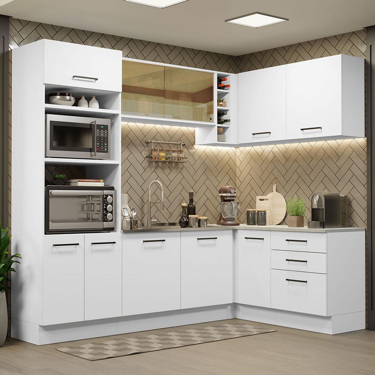 MADESA - Mueble de Cocina Integral de Esquina Agata 399 cm Blanco 01