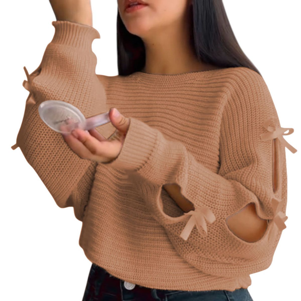 GENERICO - Chompa Mujer 359G-23 Hilo Tacto Con Cintas Color Beige