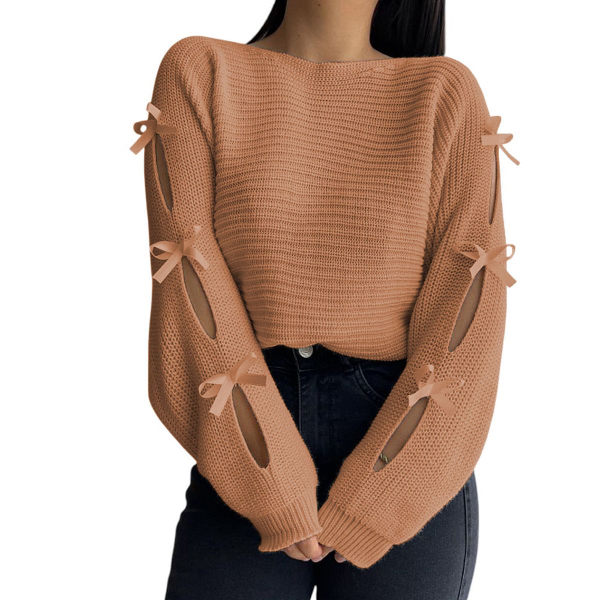 GENERICO - Chompa Mujer 359G-23 Hilo Tacto Con Cintas Color Beige