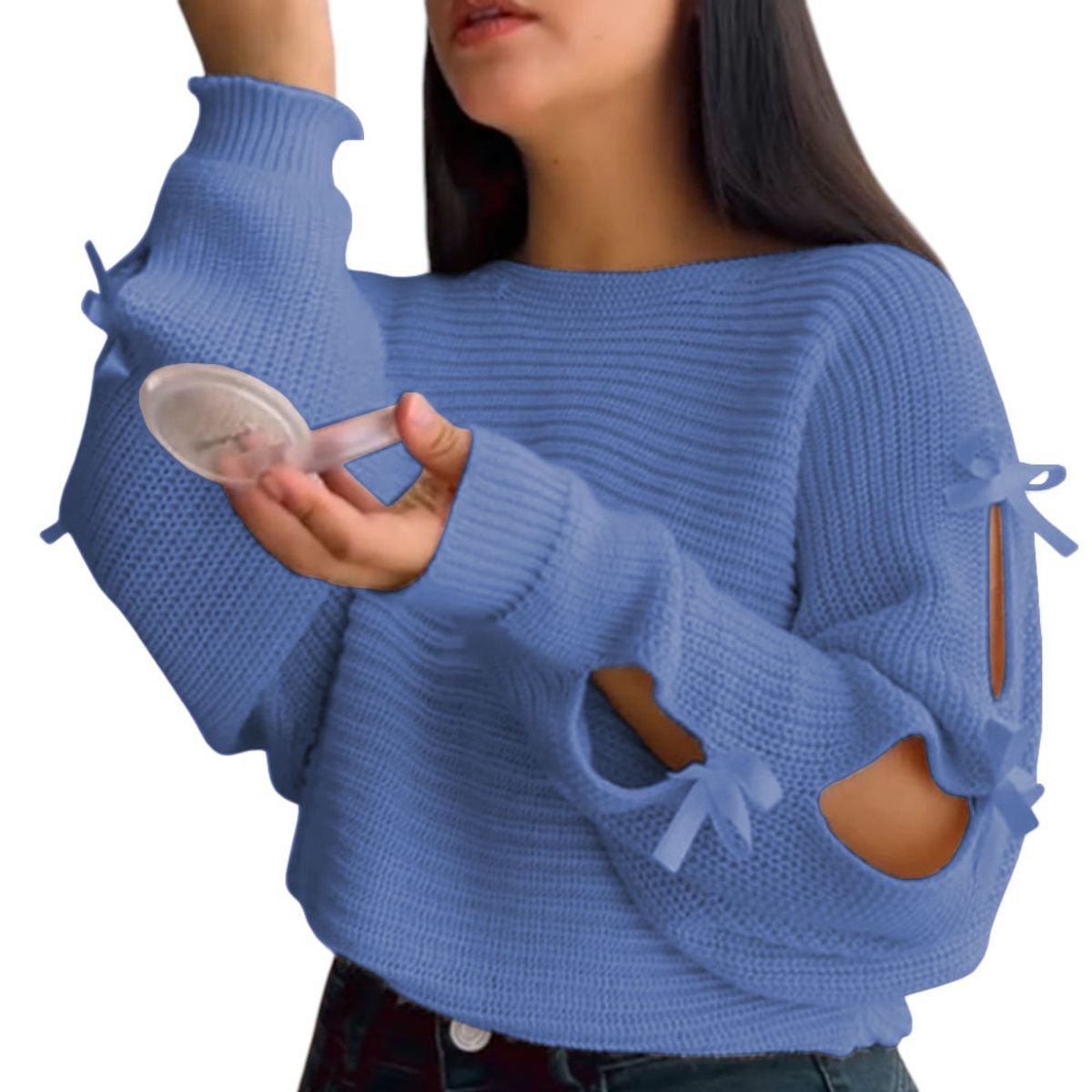 GENERICO - Chompa Mujer 359G-23 Hilo Tacto Con Cintas Color Celeste