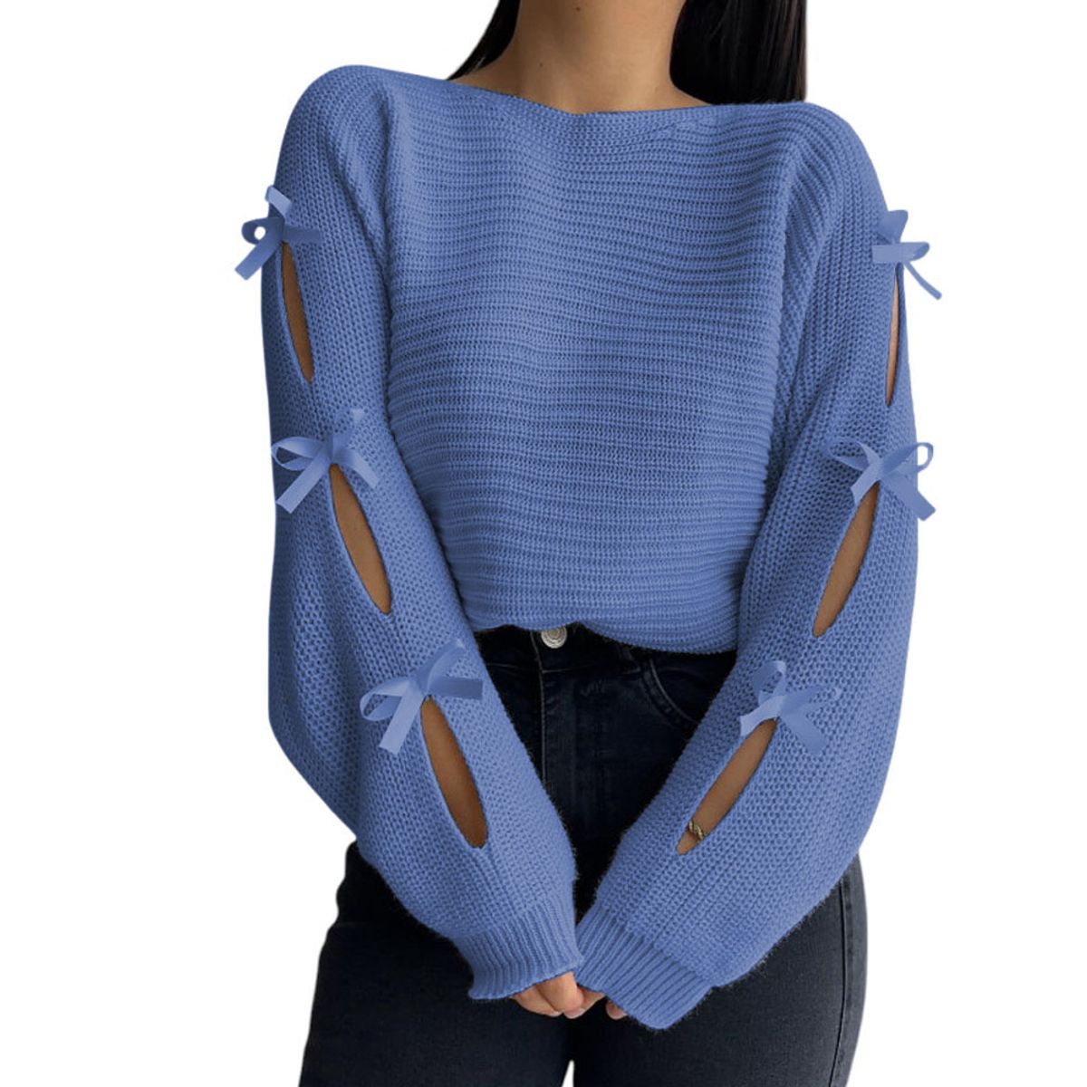 GENERICO - Chompa Mujer 359G-23 Hilo Tacto Con Cintas Color Celeste