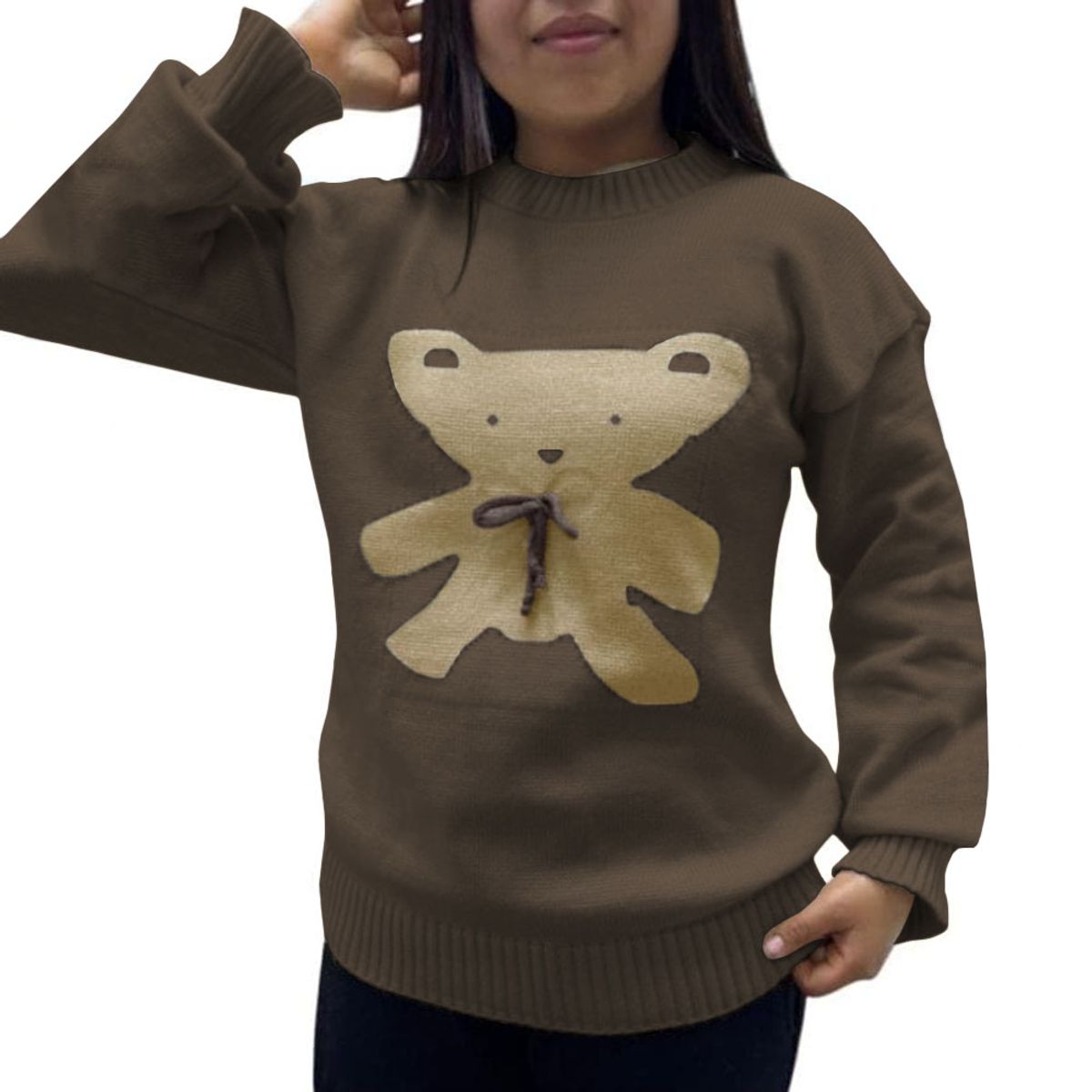 GENERICO - Chompa Mujer Osito 359G-25 Hilo Tacto Color Marron