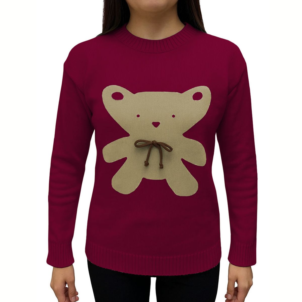 GENERICO - Chompa Mujer Osito 359G-25 Hilo Tacto Color Vino