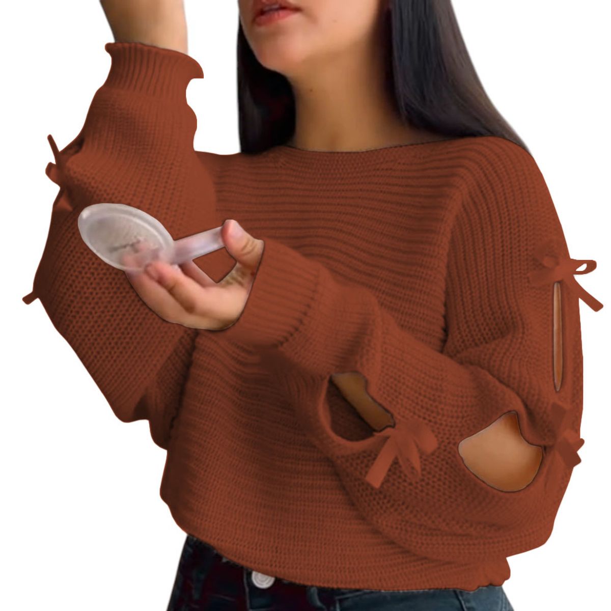 GENERICO - Chompa Mujer 359G-23 Hilo Tacto Con Cintas Color Camello