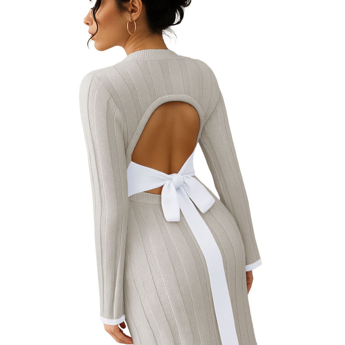 GENERICO - Vestido Mujer 463G-37 Hilo Tacto Amarrable la Espalda Claro Hueso