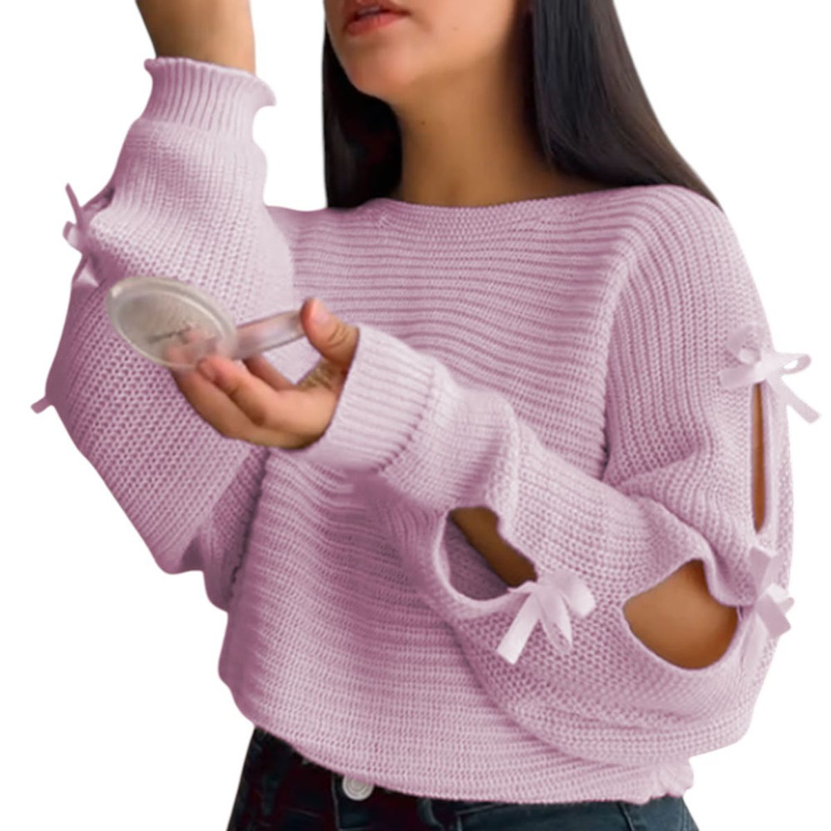 GENERICO - Chompa Mujer 359G-23 Hilo Tacto Con Cintas Color Rosa