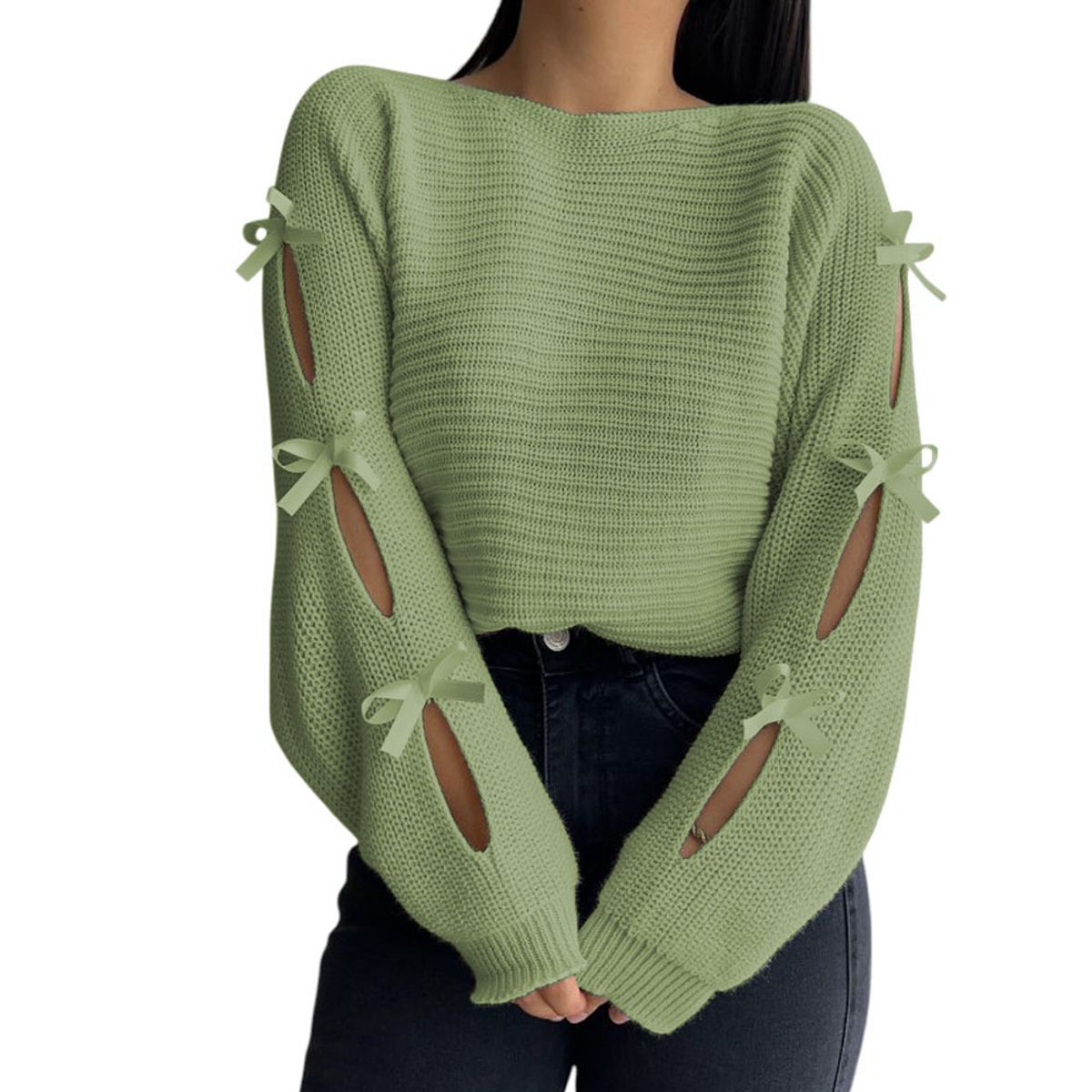 GENERICO - Chompa Mujer 359G-23 Hilo Tacto Con Cintas Color Verde Olivo