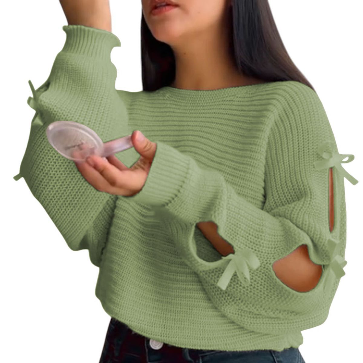 GENERICO - Chompa Mujer 359G-23 Hilo Tacto Con Cintas Color Verde Olivo