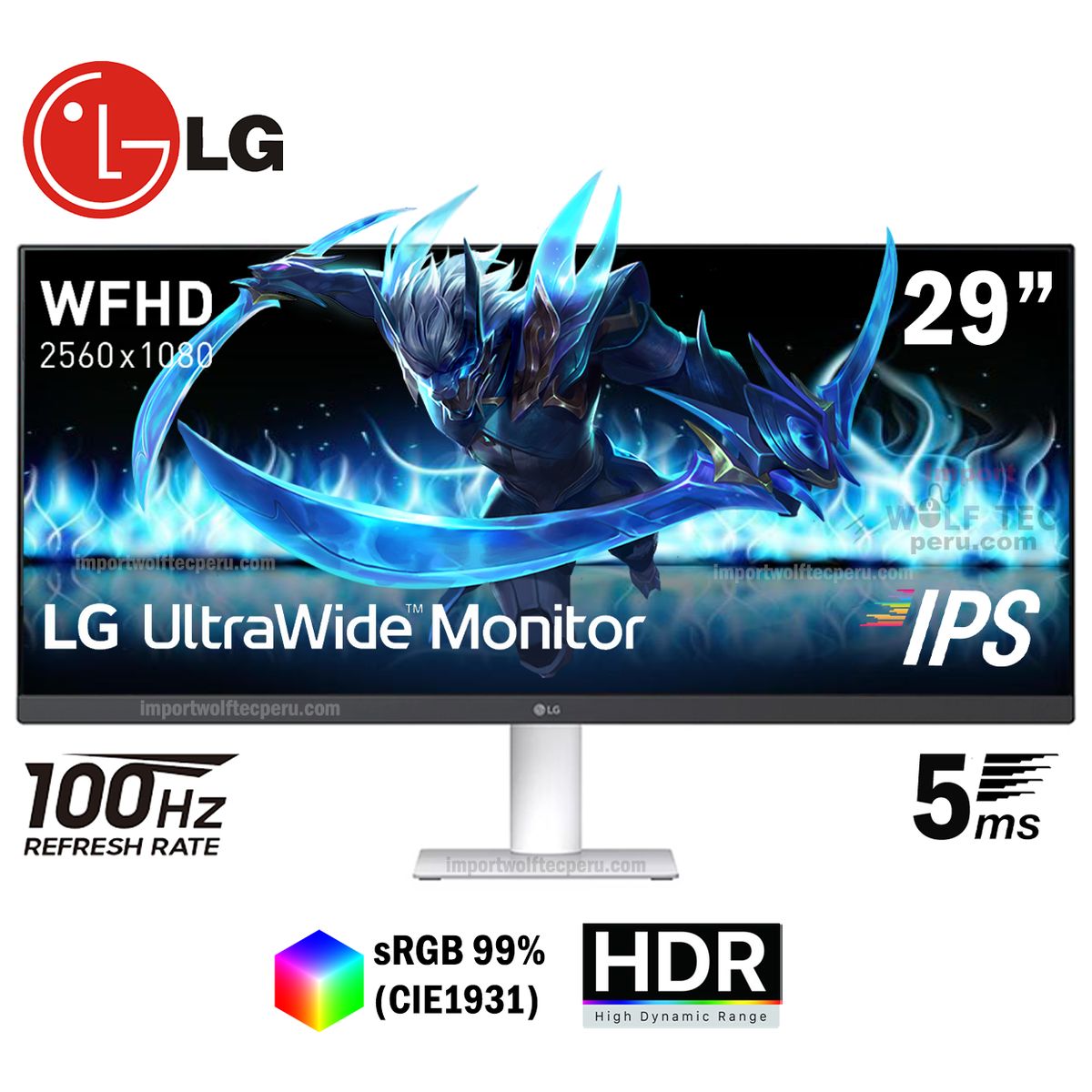 LG - MONITOR LG 29U531A-W, 29" IPS Ultrawide, WFHD 2560 x 1080, 100Hz, 5ms