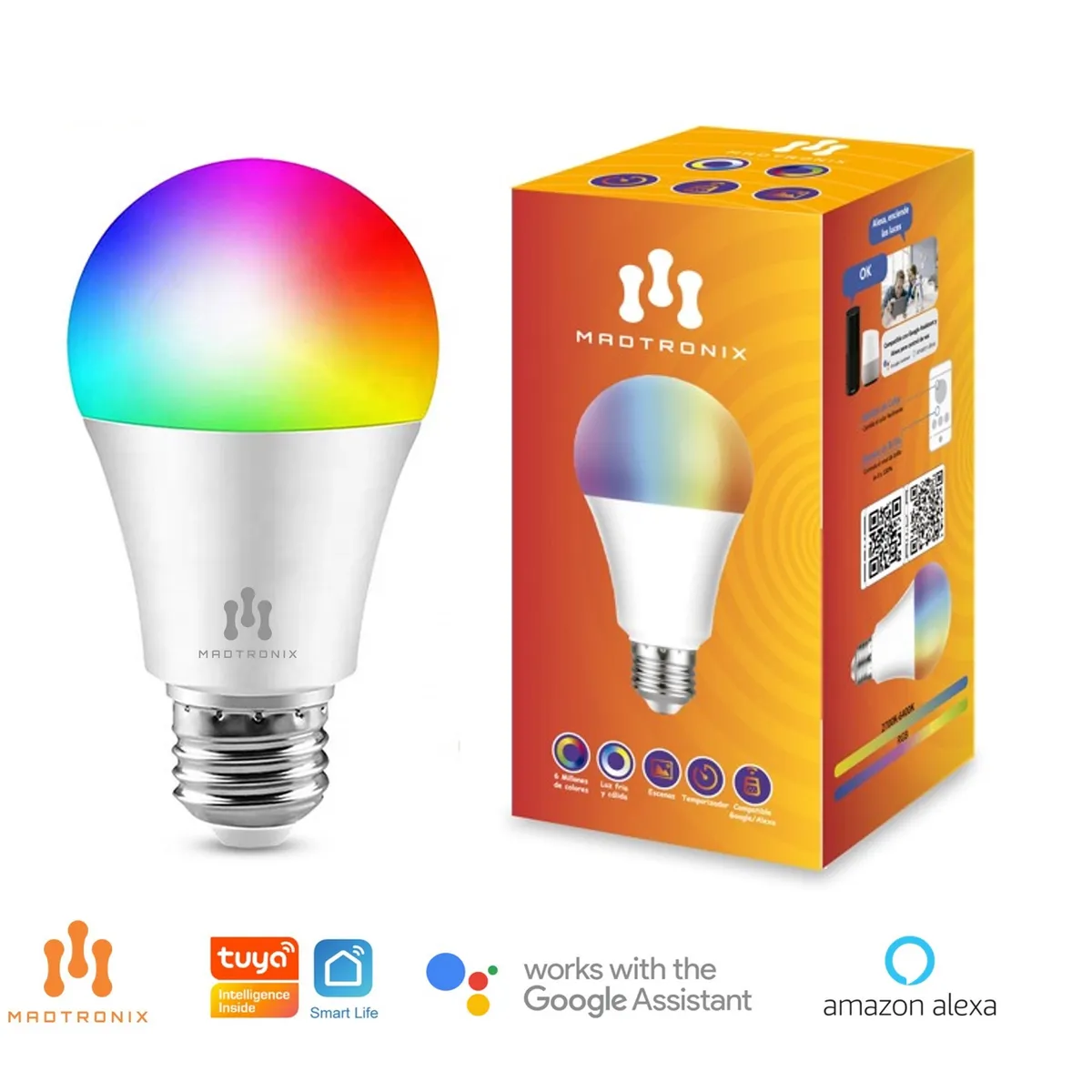 MADTRONIX - Foco Inteligente LED WiFi para Alexa y Google  9W 810 Lumens