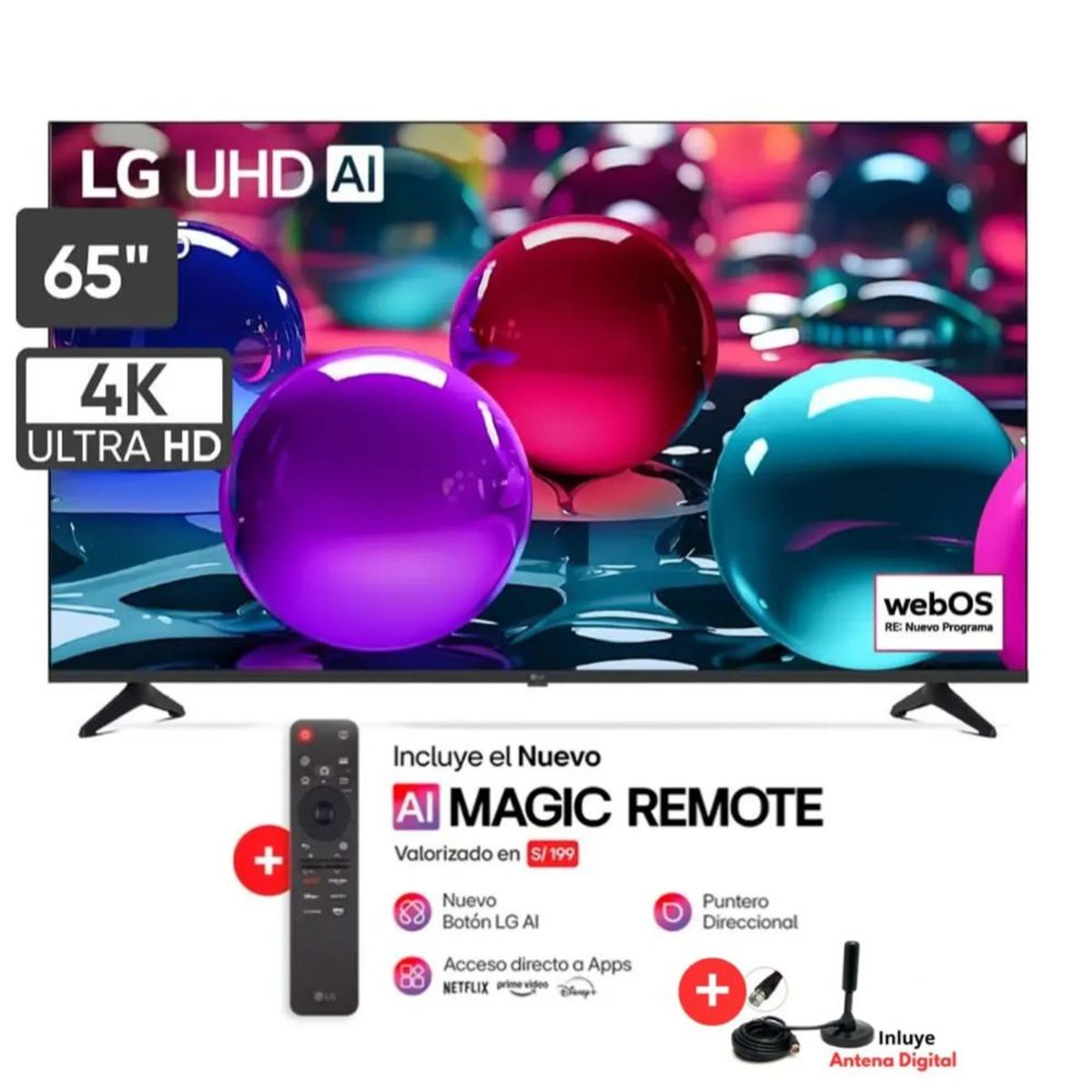 LG - Televisor Smart TV LG Led Uhd 65" 4K Thinq AI 65UA7300PSB 2025 + Antena Digital + Magic Remote