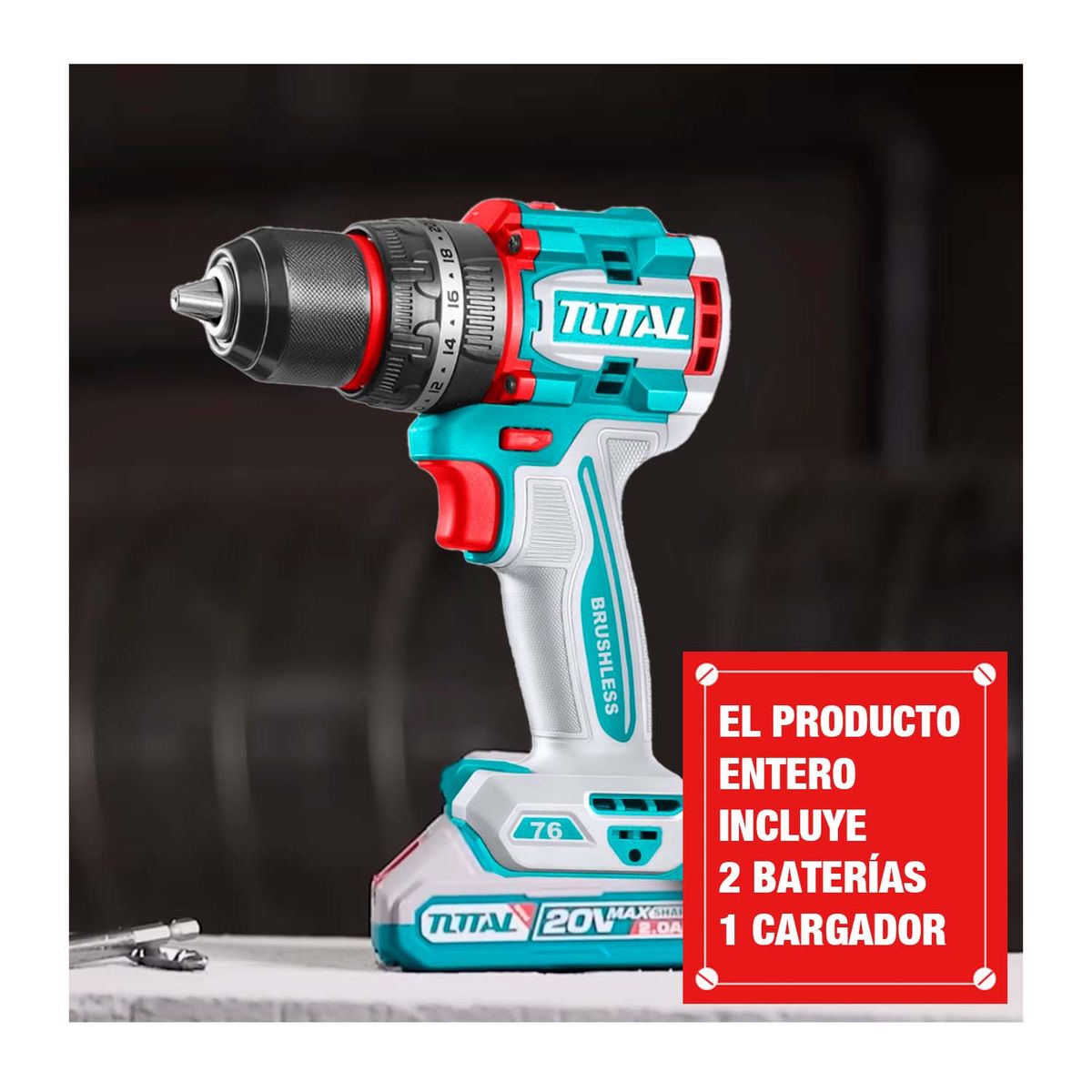 TOTAL TOOLS - Taladro Percutor 76nm 20v Brushless 13mm Total Tidli20768
