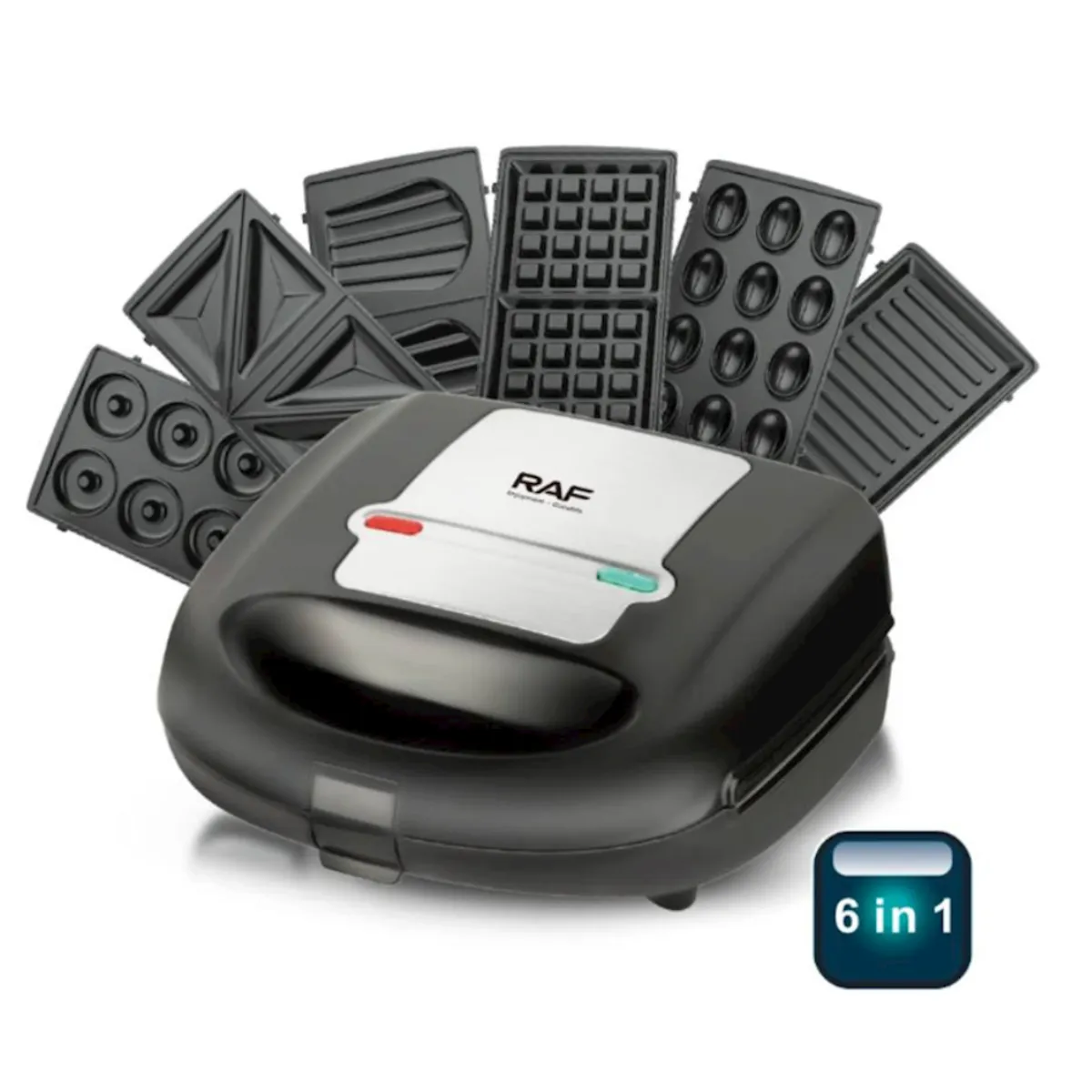 RAFF - Máquina Raf 6 En 1 Waflera Sandwichera Donuts Parrilla Antiadherente