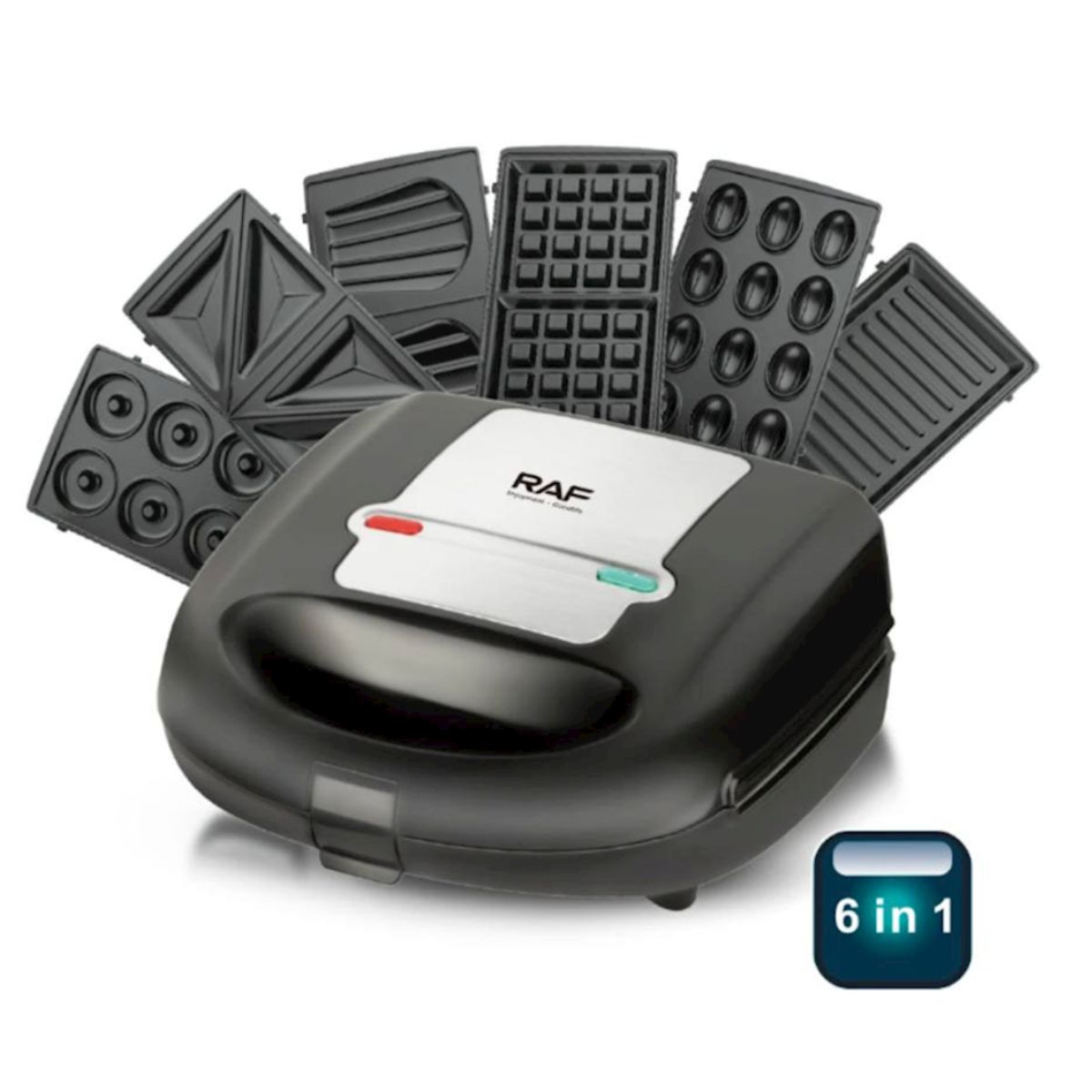 RAFF - Waflera, Sandwichera Donuts Donas  y Parrilla Eléctrica Máquina de Desayuno 6 en 1 RAF R541