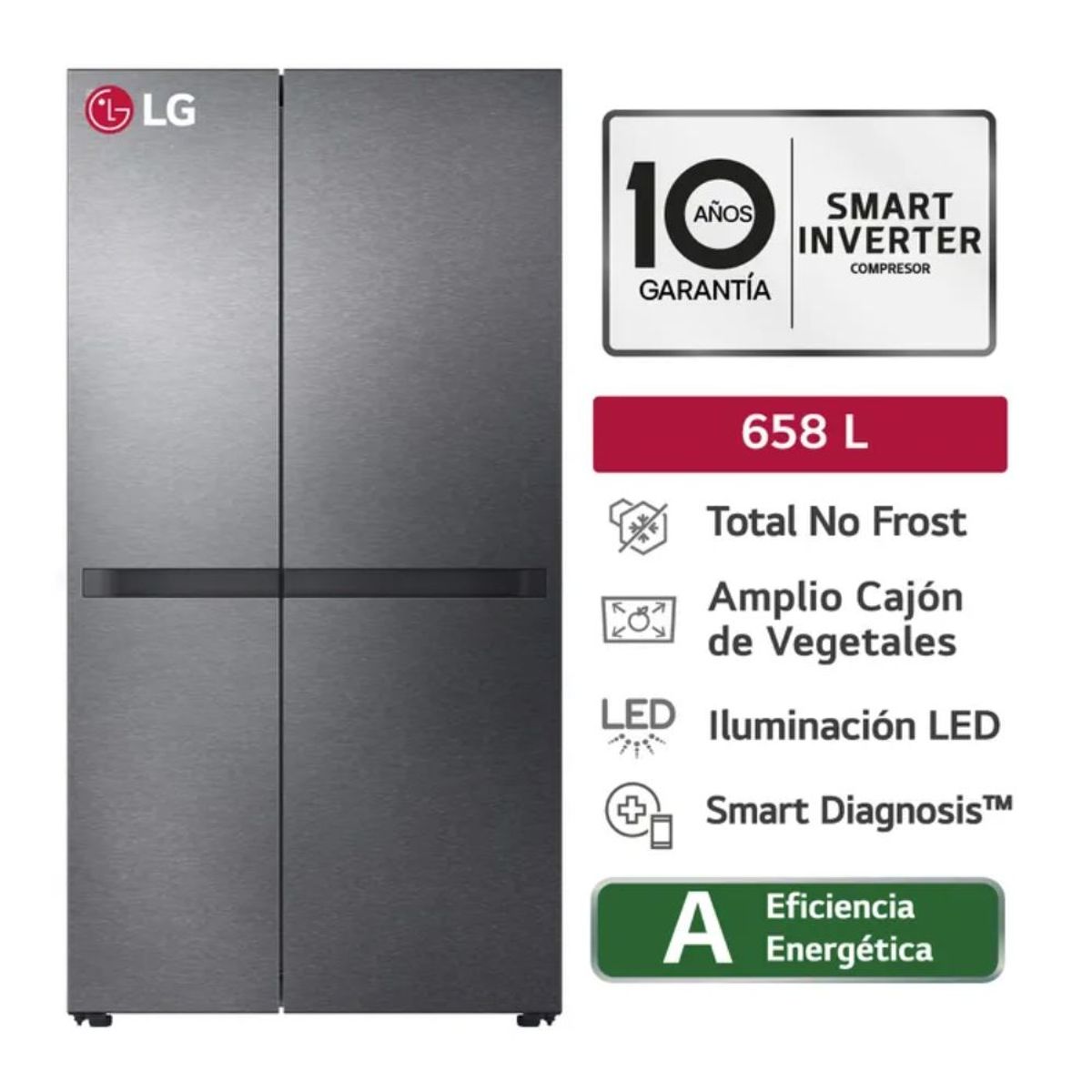 LG - Refrigeradora LG Side By Side GS66BPM 658L Total No Frost - Negro Mate