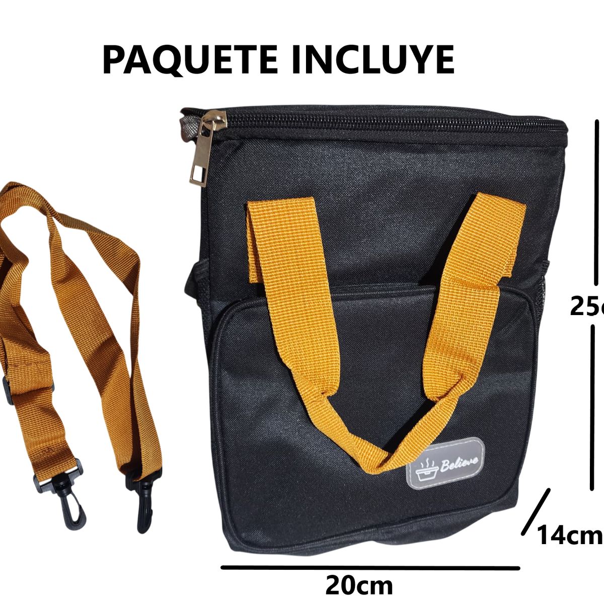 GENERICO - Lonchera portátil de gran capacidad con 2 bolsillos - NEGRO